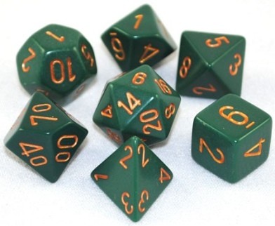 Noppasetti: Chessex Opaque � Polyhedral Dusty Green/Copper (7)