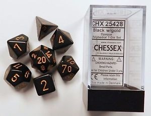 Noppasetti: Chessex Opaque � Polyhedral Black/Gold (7)