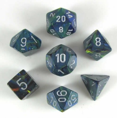 Noppasetti: Chessex Festive� � Polyhedral Green/Silver (7)