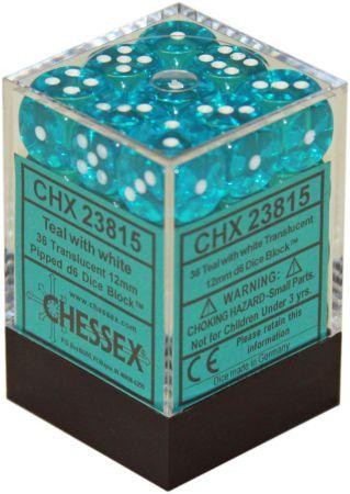 Noppasetti: Chessex Translucent � 12mm D6 Teal/White (36)