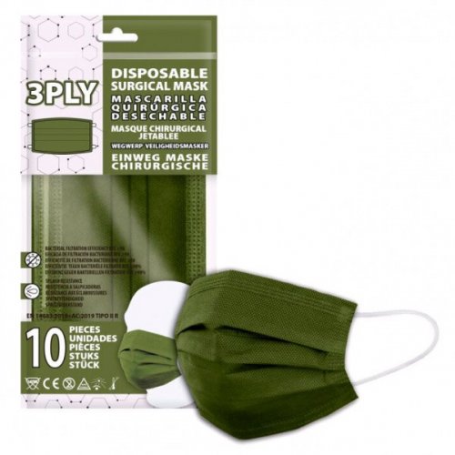 Kasvomaski: Face Masks 3 PLY 10-Pack (Green)