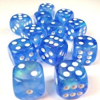 Chessex: Borealis 16mm D6 Sky Blue/White Luminary (12 Dice)