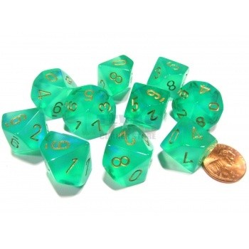 Chessex: Borealis Light Green/Gold Luminary Set Of Ten D10s