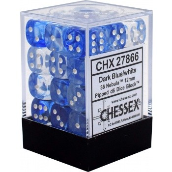 Chessex: Signature 12mm D6 Nebula Dark Blue/White (36 Dice)