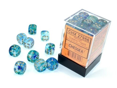 Noppasetti: Chessex - 12mm D6 Nebula Oceanic/gold (36)