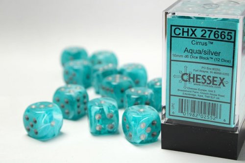 Noppasetti: Chessex Festive - 16mm D6 Aqua/Silver (12)
