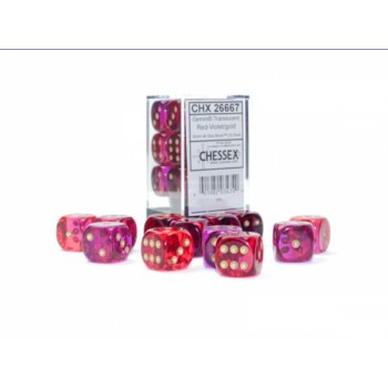 Noppasetti: Chessex Translucent Gemini � 16mm D6 Red-Violet/Gold (12)