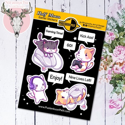 Tarrasetti: Puolenkuun Pelit x Niramuchu Gamer Cats - Gaming Time!