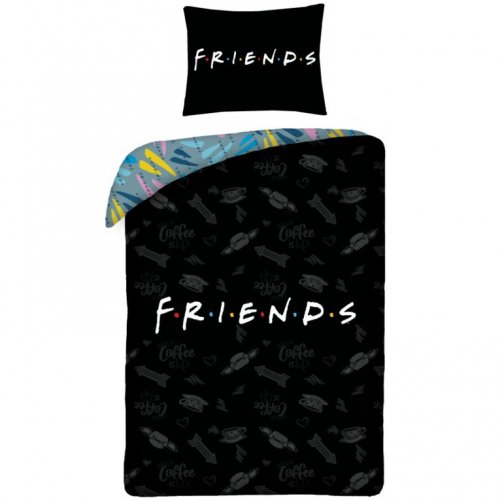 Pussilakanasetti: Friends - Black/Colorful Reversible Single (140x200cm)