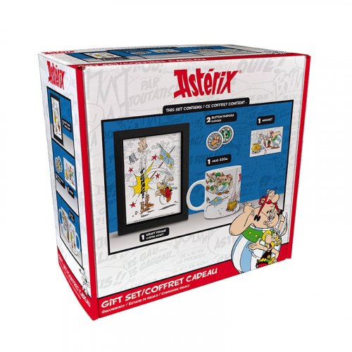 Lahjasetti: Asterix & Obelix (Muki, magneetti, kehys, pinssi)