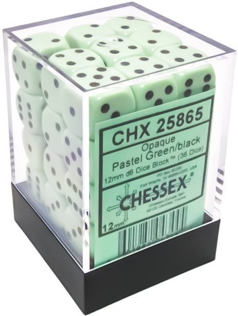 Noppasetti: Chessex Opaque � Pastel Green/Black 12mm D6 (36)