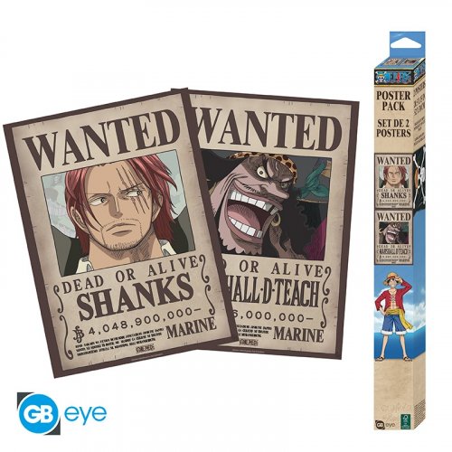 Juliste: One Piece - Wanted Shanks & Blackbeard, 2 Chibi 52x38cm