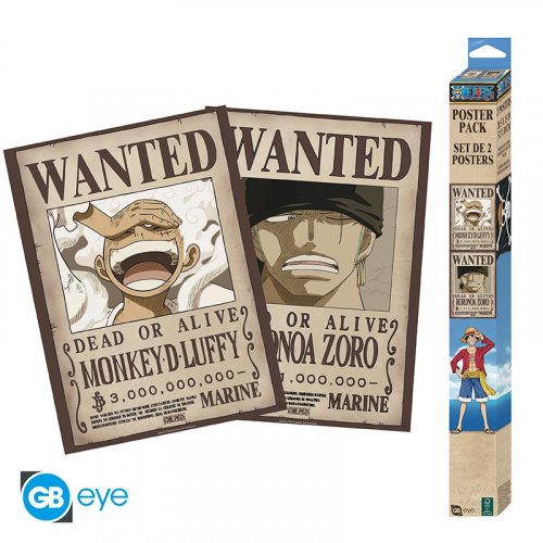 Juliste: One Piece - Wanted Luffy & Zoro, 2x Chibi (52x38cm)