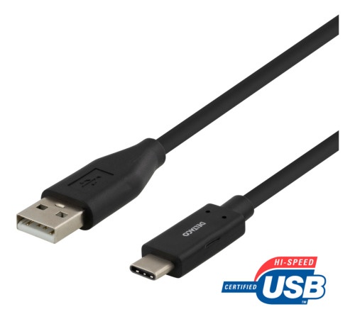 Latauskaapeli: Deltaco 2.0 USB-A - USB-C (Musta, 2m)