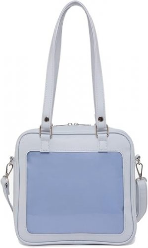 Olkalaukku: Kawaii Bag With Transparent Pocket (Blue, 25cm)