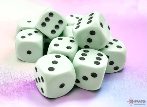 Noppasetti: Chessex Opaque - 16mm D6 Pastel Green/Black (12)