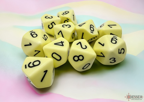 Noppasetti: Chessex Opaque - Poly D10 Pastel Yellow/black (10)
