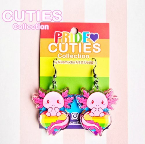 Korvakorut: Cuties Pride 2025 - Rainbow Axolotl Earrings (4x3cm) (Niramuchu)