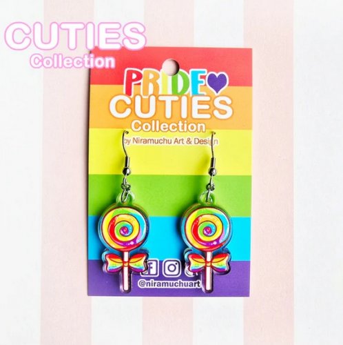 Korvakorut: Cuties Pride 2025 - Rainbow Lollipop Earrings (3.5x1.5cm) (Niramuchu)