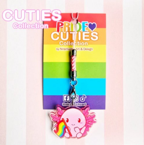 K�nnykk�koru: Cuties Pride 2025 - Rainbow Axolotl Phone Charm (4x4cm) (Niramuchu)
