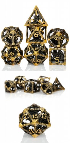 Hollow Dice Set (7) Dragon Cage Bronze