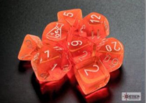 Lab Dice 7 Translucent Polyhedral Neon Orange/white 7-die Set (with Bonus Die)
