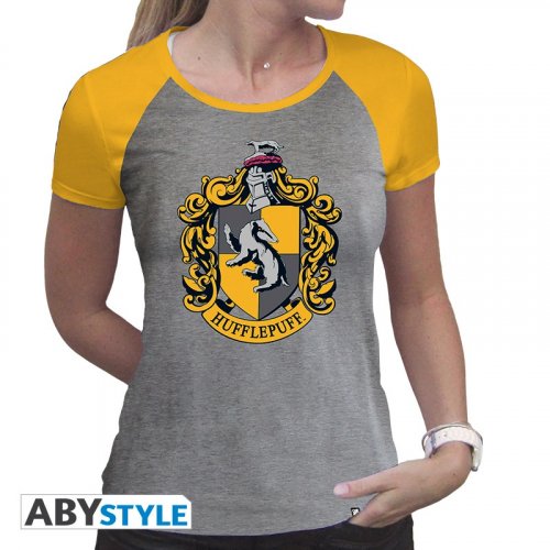T-Paita: Harry Potter - Hufflepuff, Woman SS Grey & Yellow (M)