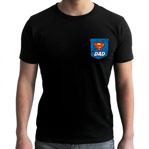 T-Paita: Superman - Dad, Man Black with Pocket (S)