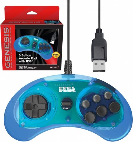 Retro-bit: Sega Genesis 6-button Arcade Pad - USB Clear Blue