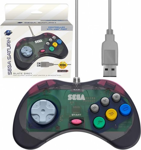 Retro-bit: Sega Saturn Control Pad Model 2 - USB Slate Grey