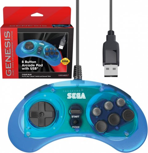 Retro-bit: Sega Genesis 8-button Arcade Pad - USB Clear Blue