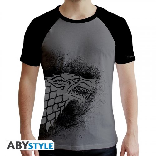 T-Paita: Game Of Thrones - Stark, Man SS Grey & Black (S)