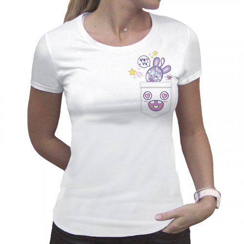 Raving Rabbids - Woman White Tshirt - Kawaii Pocket S