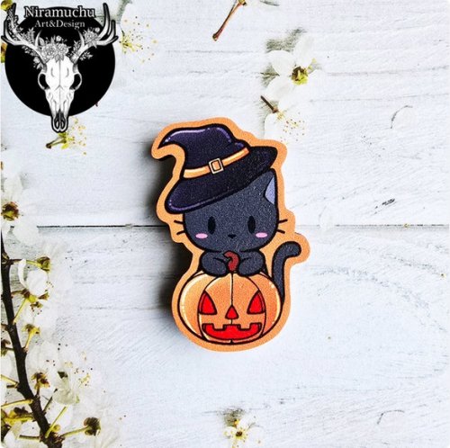 Magneetti: Cute Halloween - Witch Cat Magnet (4x3cm) (Niramuchu)