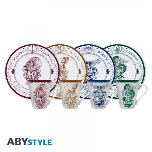 Lahjasetti: Harry Potter - Hogwarts Houses, Set of 4 Mugs with Plates
