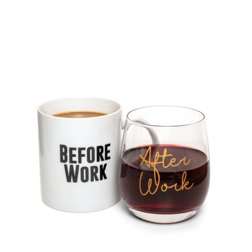 Lahjasetti: Before And After Work Mug And Wine Glass Set