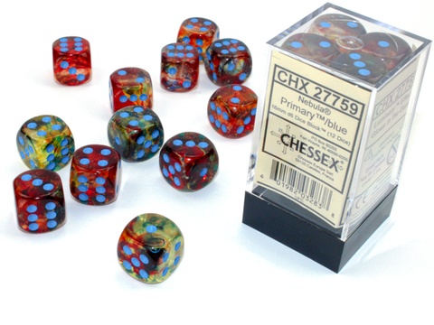 Noppasetti: Chessex - Nebula 16mm D6 Primary/Blue Luminary (12)