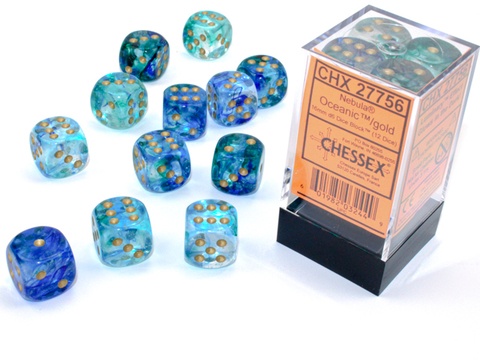 Noppasetti: Chessex - Nebula 16mm D6 Oceanic/Gold Luminary (12)
