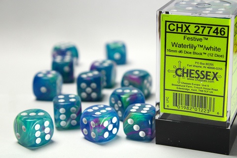 Noppasetti: Chessex - Festive 16mm D6 Waterlily/White (12)