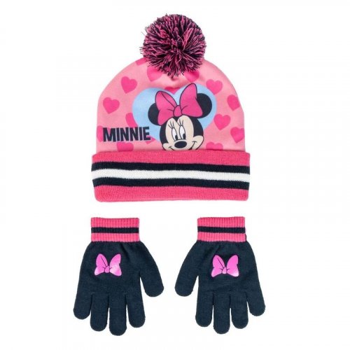 Pipo: Disney Minnie - Heart Pink Pompm, Hat And Gloves Set