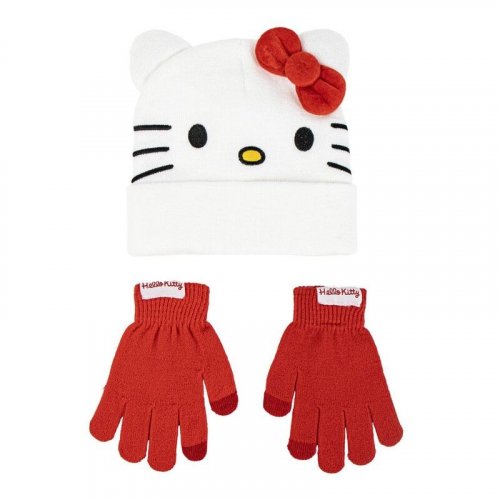 Pipo: Hello Kitty - Kitty Ears White/Red, Hat And Gloves Set