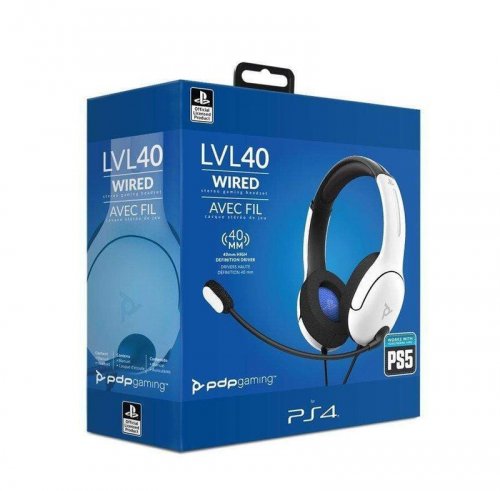 PDP: Lvl40 Wired Stereo Headset, White (PS4/PS5)