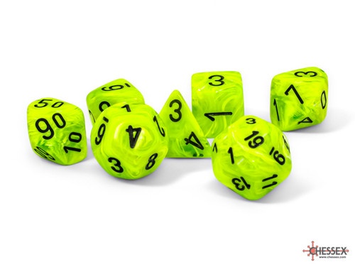 Noppsetti: Chessex Vortex Mini-polyhedral Bright Green/black (7)