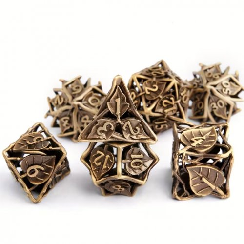 Noppasetti: Metal Hollow Dice - Bronze Maple Leaf (7)