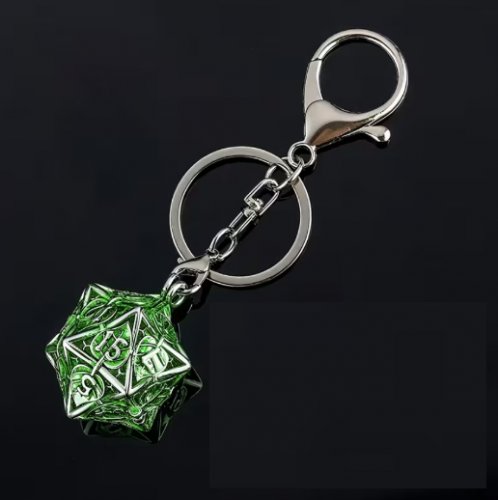 Avaimenper�: Metal D20 Keychain with Secret Compartment (Silver Green)