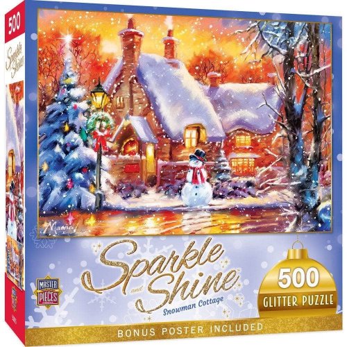 Palapeli: Holiday - Snowman Cottage - Glitter Puzzle (500)
